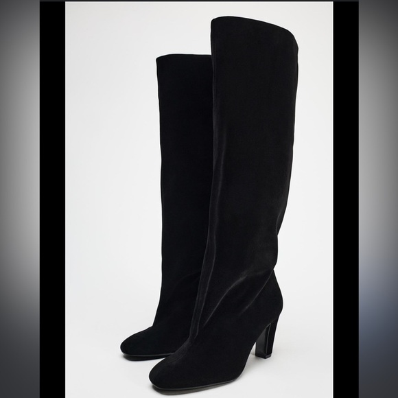 Zara NWT velvet look heeled boots black 1026/410/800